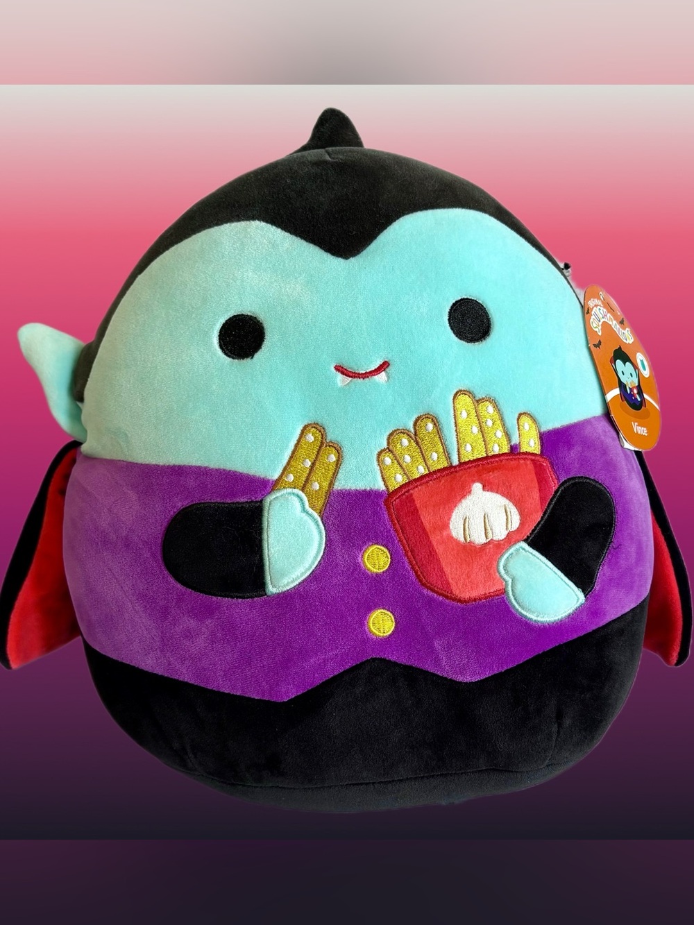 VINCE Eating Garlic Fries Squishmallows Vampire Plush Pillow Collectible NWT